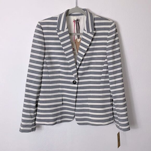 NWT Cremieux Vivian Into the Sunset Blue Ivory Striped Preppy Blazer Jacket 10 - Picture 1 of 9